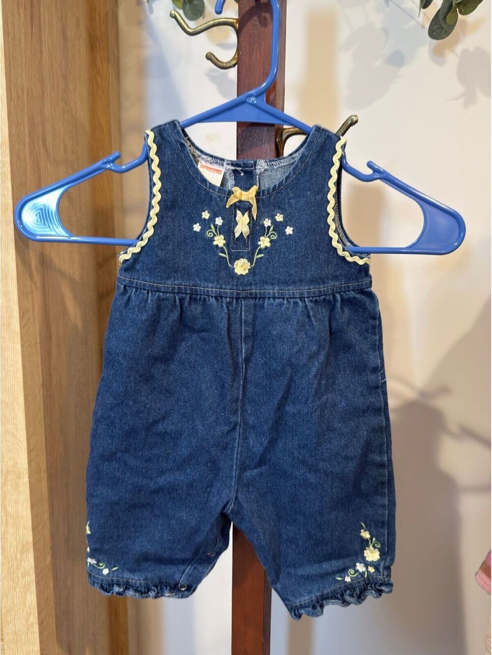 Fisher-Price Baby Denim Romper with Yellow Floral Embroidery 3-6 Months